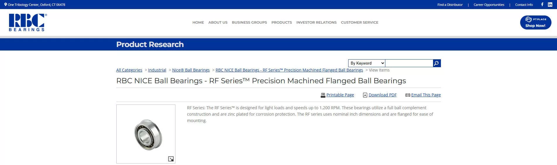 RBC NICE RF Series Precision Flanged Ball Bearings Manufacturer