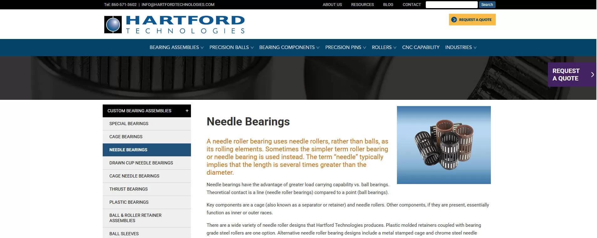 Hartford Technologies Custom Needle Bearing Manufacturer USA
