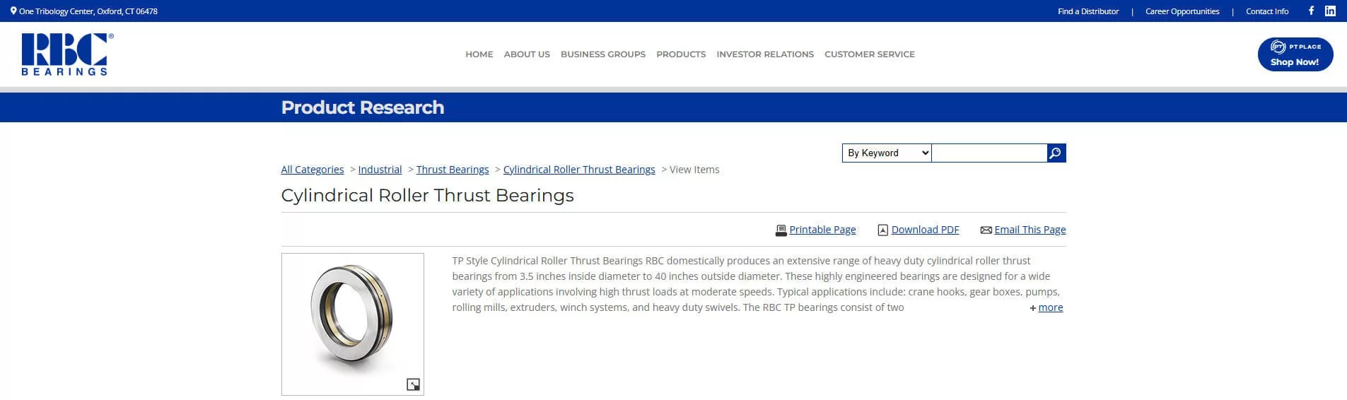 RBC Bearings aerospace cylindrical roller bearing manufacturer USA